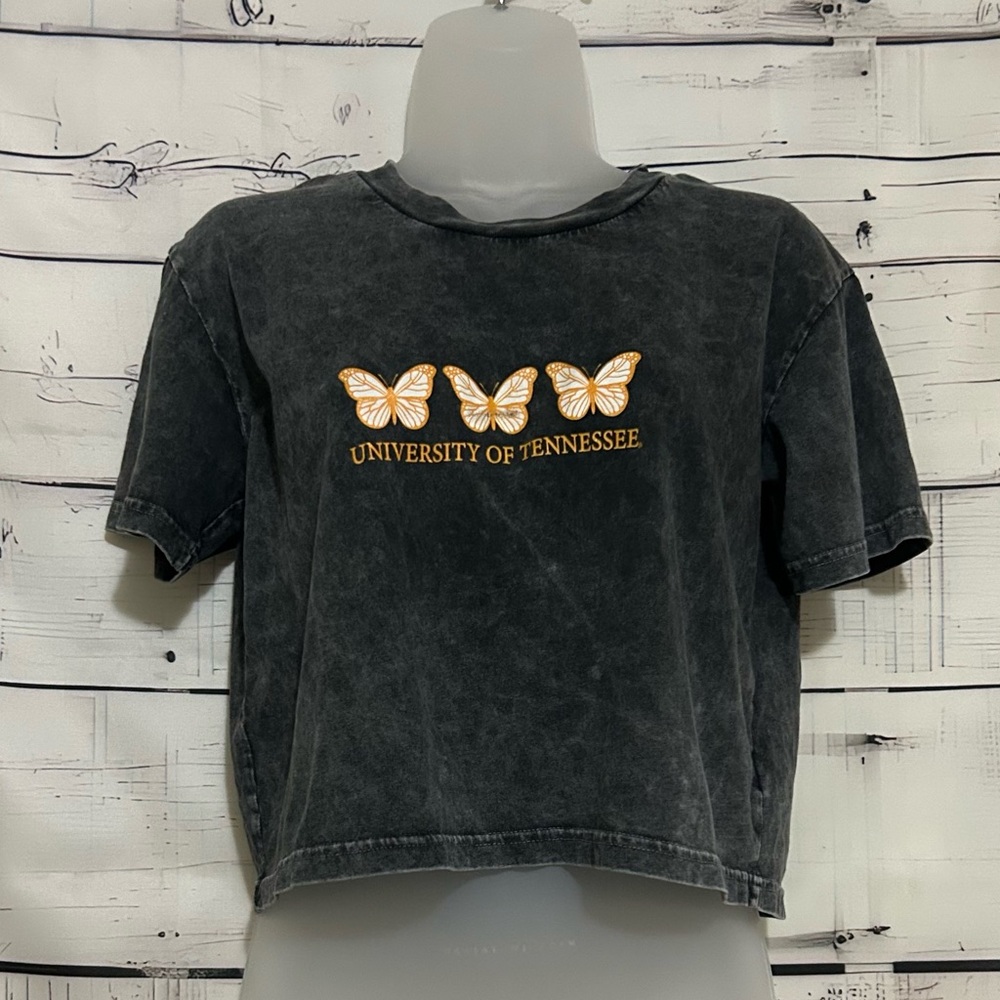 Chicka-D | Women's TN Vols Butterfly Black Faded Crop Top Size Small S